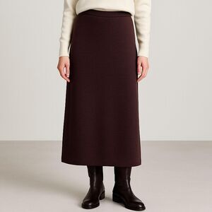 Classiques Entier Pony Brown Merino Wool Maxi Skirt XL Pull On Elastic Waist VTG